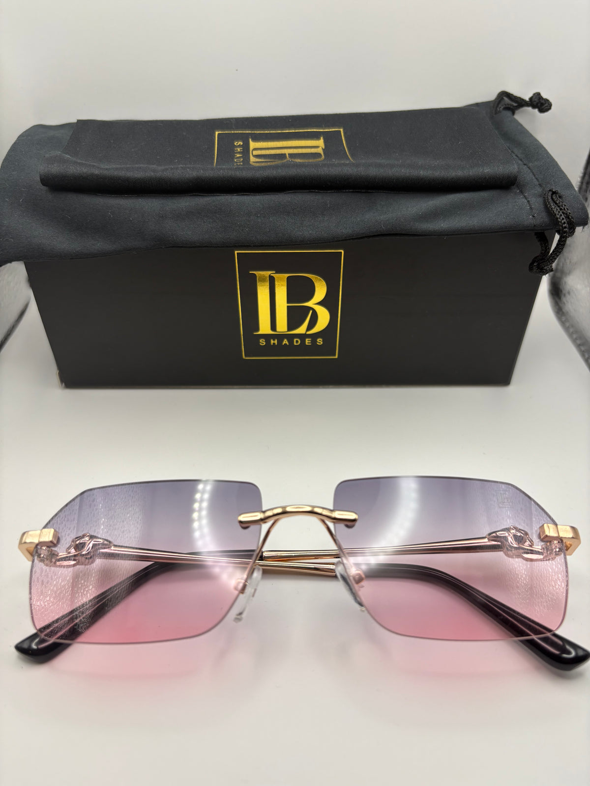 Unisex Stylish Gray and Pink Rimless Sunglasses Pink Lens Rimless Sunglasses Women Men Elegant Classy Gold  main image 2